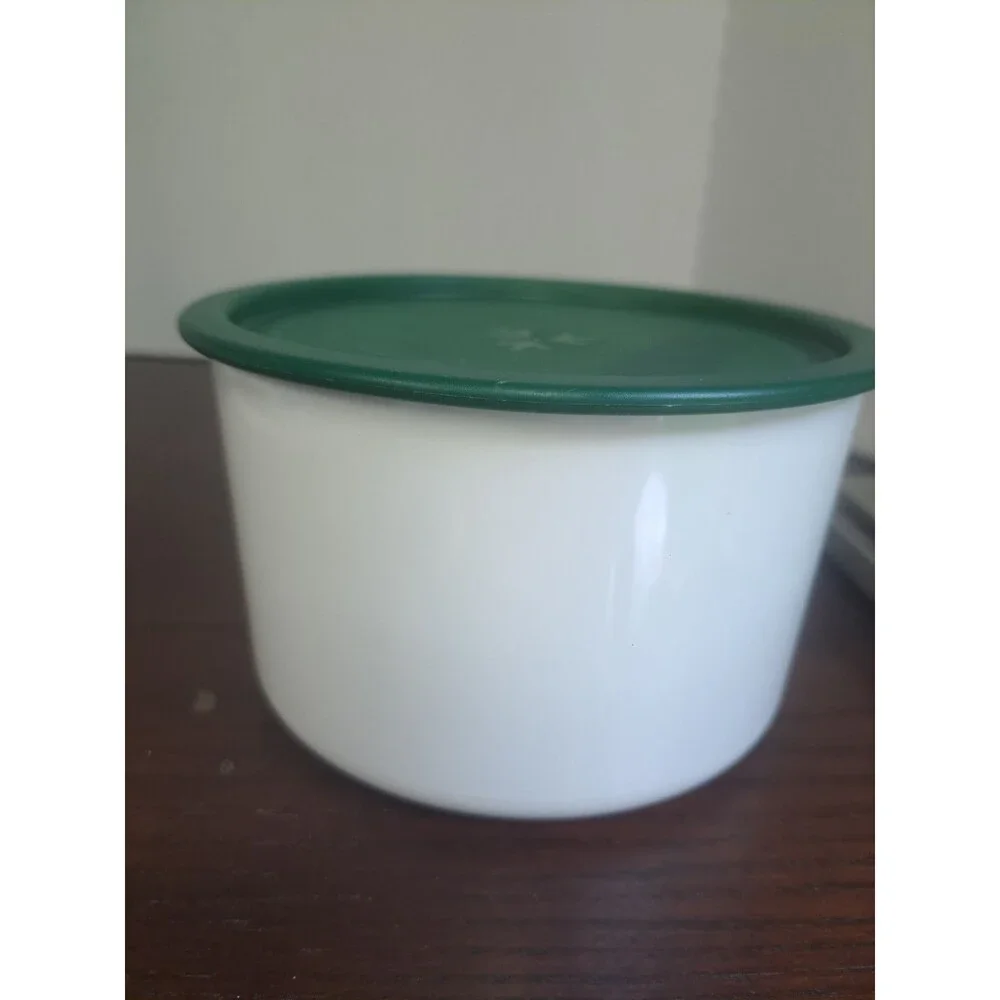 Vtg Tupperware One Touch Canister White With Hunter Green Lid 2709A-3.